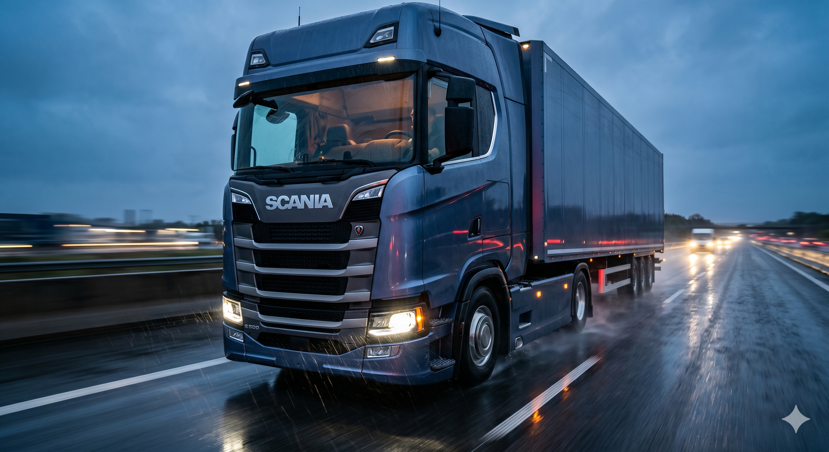 Nowoczesny ciągnik siodłowy w trasie